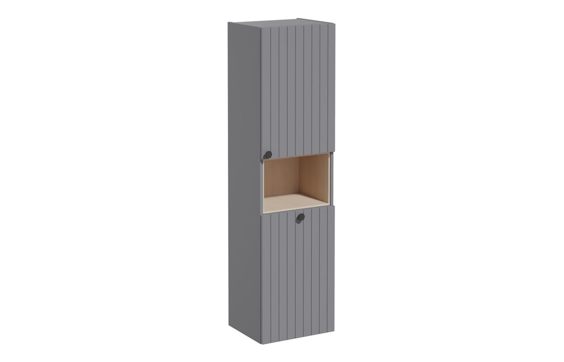 VitrA Root Groove 40cm 2 Door Semi-Tall Unit w/Laundry Basket (RH Hinge) - Matt Grey,Furniture