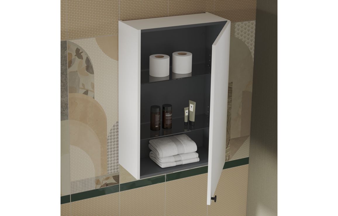 VitrA Root Groove 60cm 1 Door Upper/Wall Unit (RH Hinge) - Matt White,Furniture - Image 3