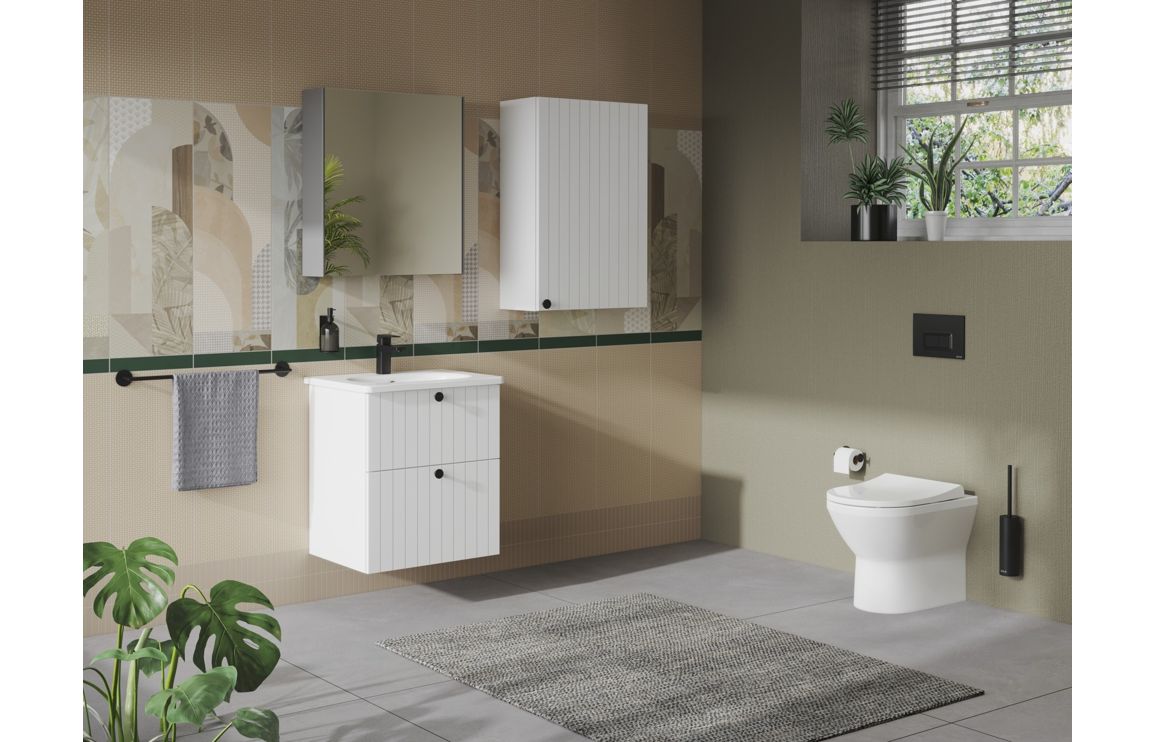 VitrA Root Groove 60cm 1 Door Upper/Wall Unit (RH Hinge) - Matt White,Furniture - Image 2