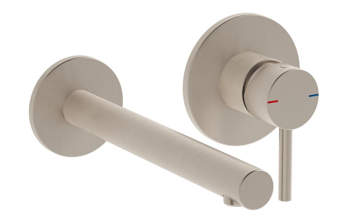 VitrA Origin Wall Mounted 2-Hole Basin Mixer - Brushed Nickel, Bathroom Taps