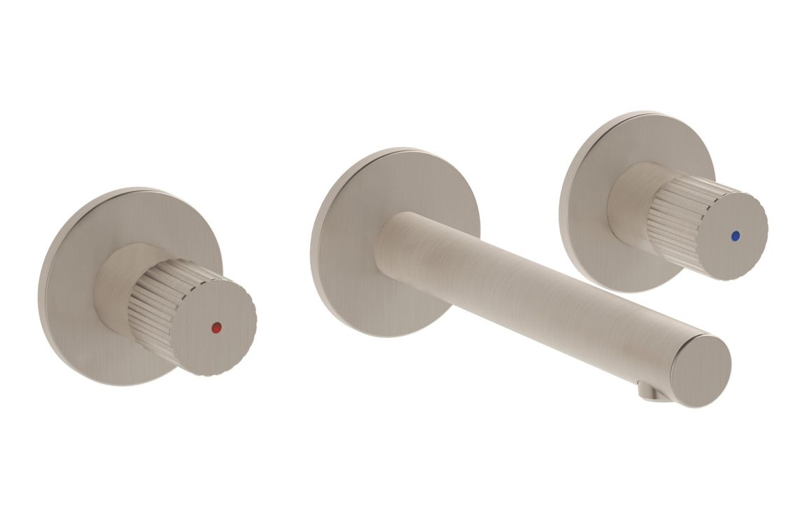 VitrA Origin Wall Mounted 3-Hole Basin Mixer - Brushed Nickel, Bathroom Taps