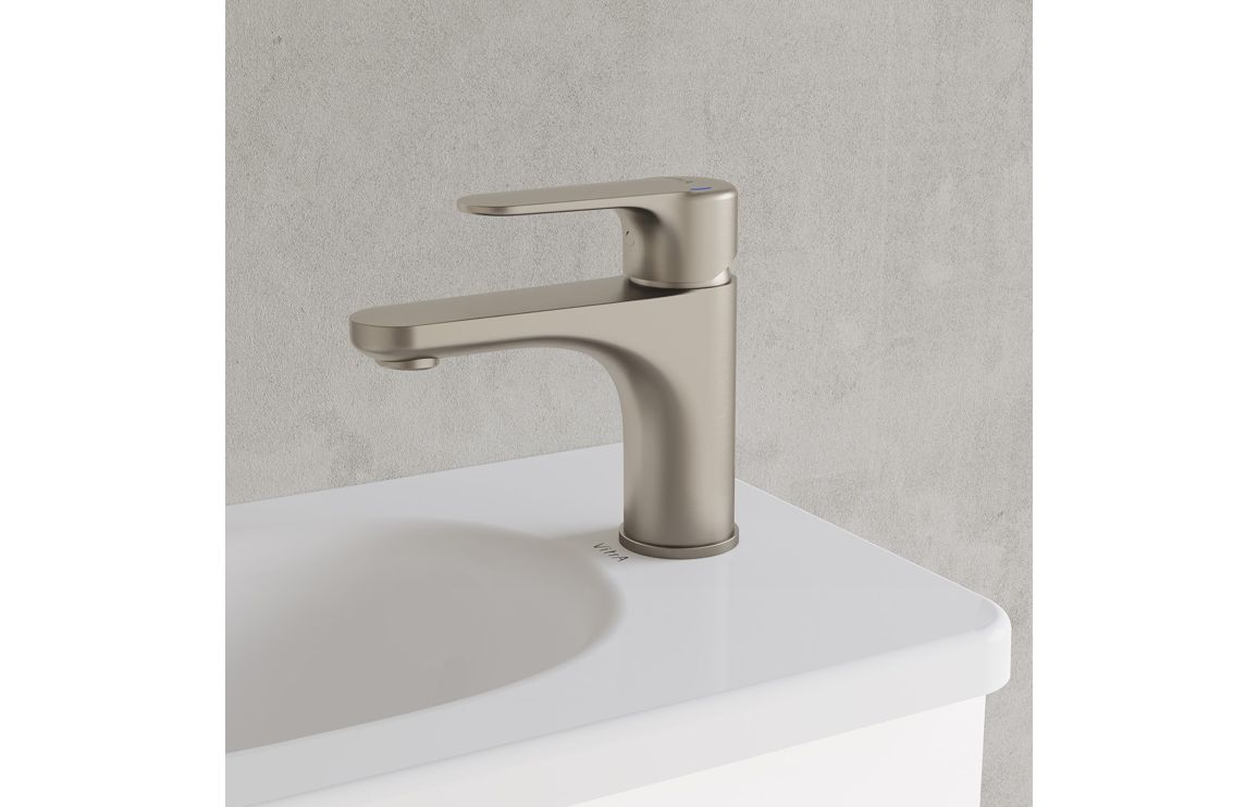 VitrA Root Round Compact Basin Mixer - Brushed Nickel, Bathroom Taps - Image 2