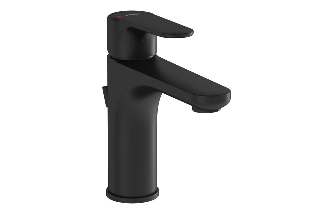 VitrA Root Round Basin Mixer w/Waste Lever - Matt Black, Bathroom Taps