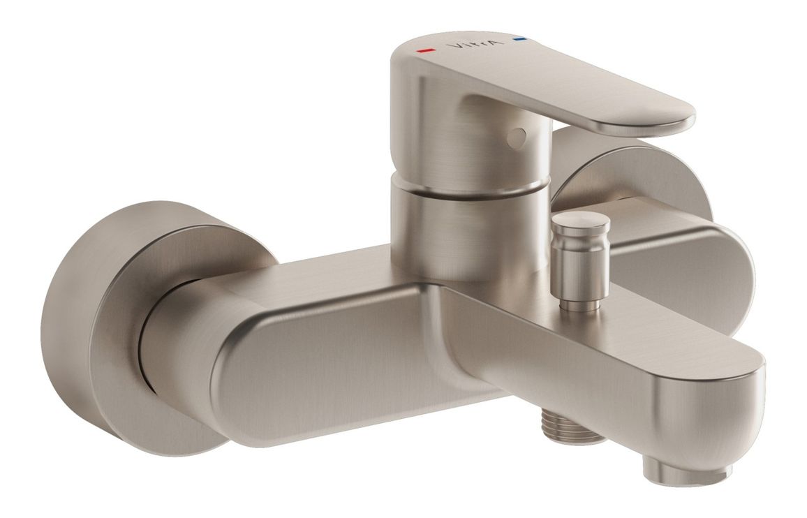 VitrA Root Round Wall Mounted Bath/Shower Mixer - Brushed Nickel, Bathroom Taps