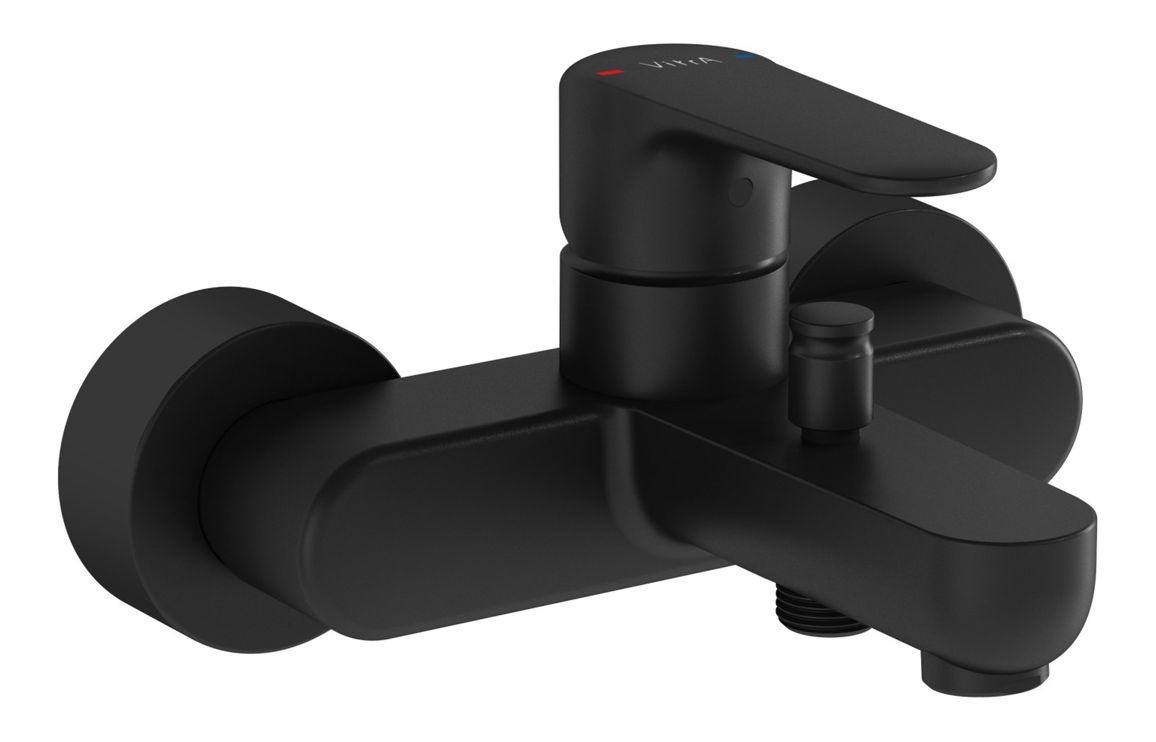 VitrA Root Round Wall Mounted Bath/Shower Mixer - Matt Black, Bathroom Taps