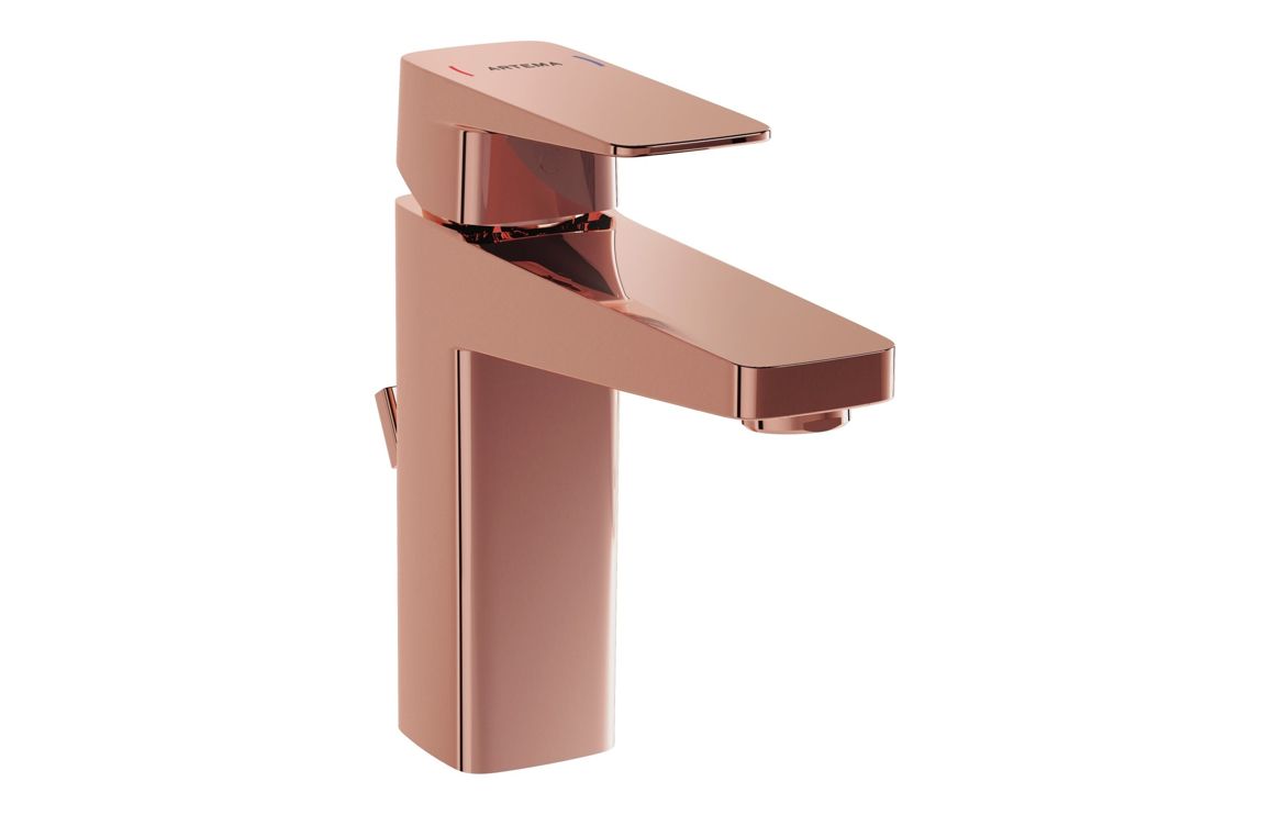 VitrA Root Square Basin Mixer w/Waste Lever - Soft Copper, Bathroom Taps