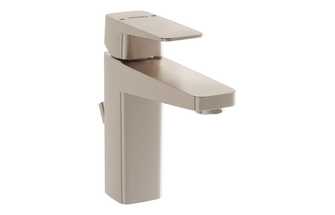 VitrA Root Square Basin Mixer w/Waste Lever - Brushed Nickel, Bathroom Taps