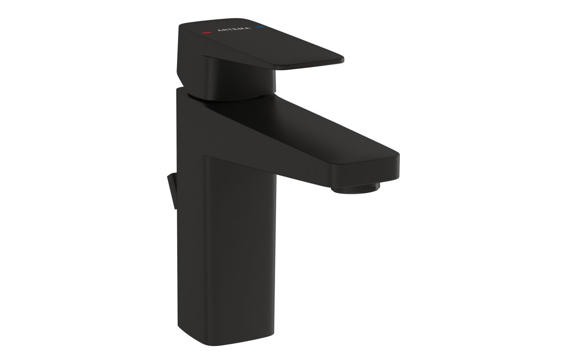 VitrA Root Square Basin Mixer w/Waste Lever - Matt Black, Bathroom Taps