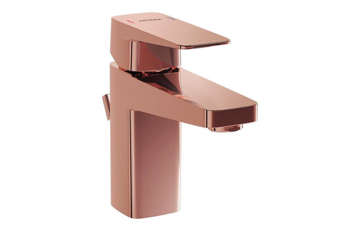 VitrA Root Square Compact Basin Mixer w/Waste Lever - Soft Copper, Bathroom Taps