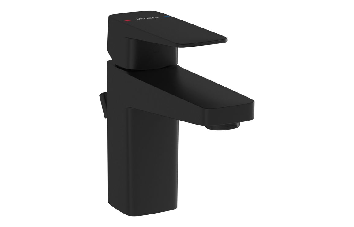 VitrA Root Square Compact Basin Mixer w/Waste Lever - Matt Black, Bathroom Taps