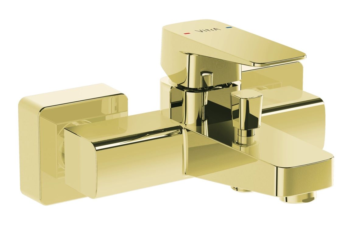 VitrA Root Square Wall Mounted Bath/Shower Mixer - Soft Gold, Bathroom Taps