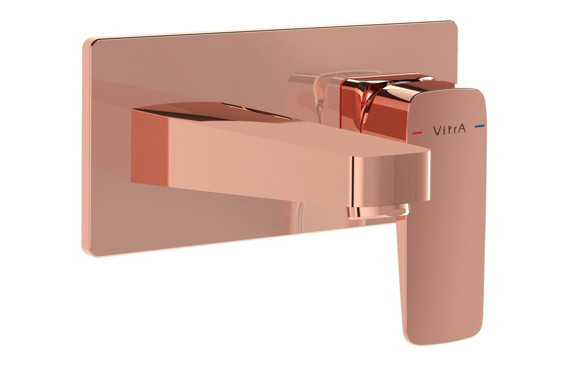 VitrA Root Square Wall Mounted Basin Mixer - Soft Copper, Bathroom Taps