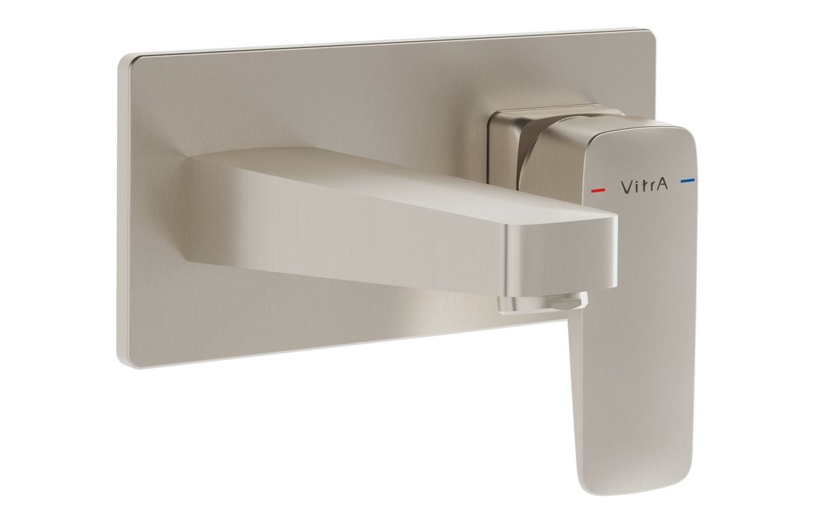 VitrA Root Square Wall Mounted Basin Mixer - Brushed Nickel, Bathroom Taps