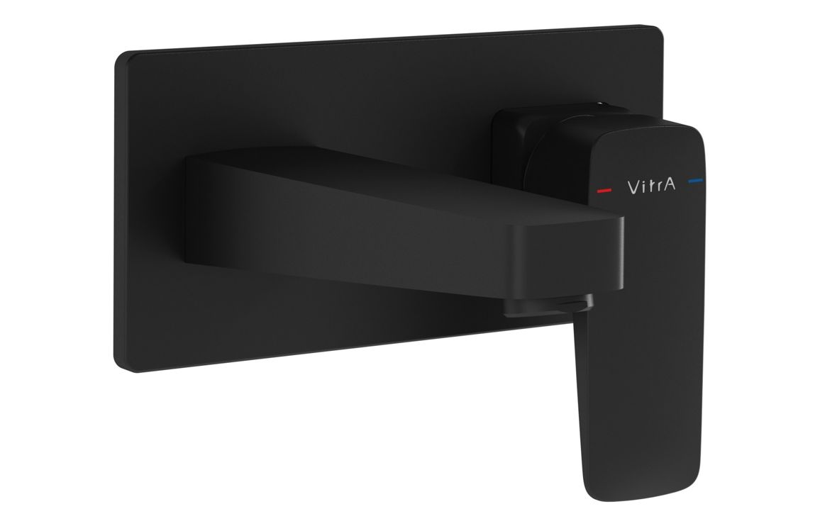 VitrA Root Square Wall Mounted Basin Mixer - Matt Black, Bathroom Taps