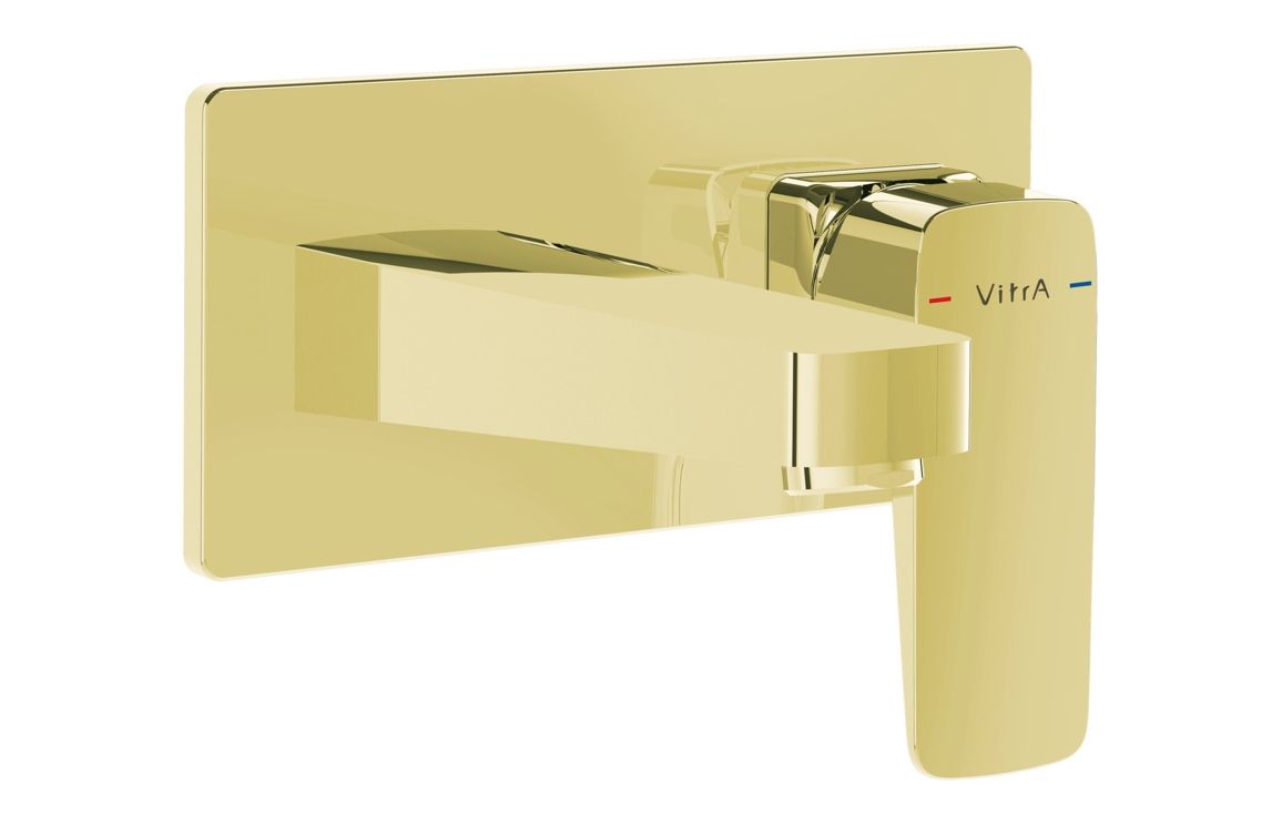 VitrA Root Square Wall Mounted Basin Mixer - Soft Gold, Bathroom Taps