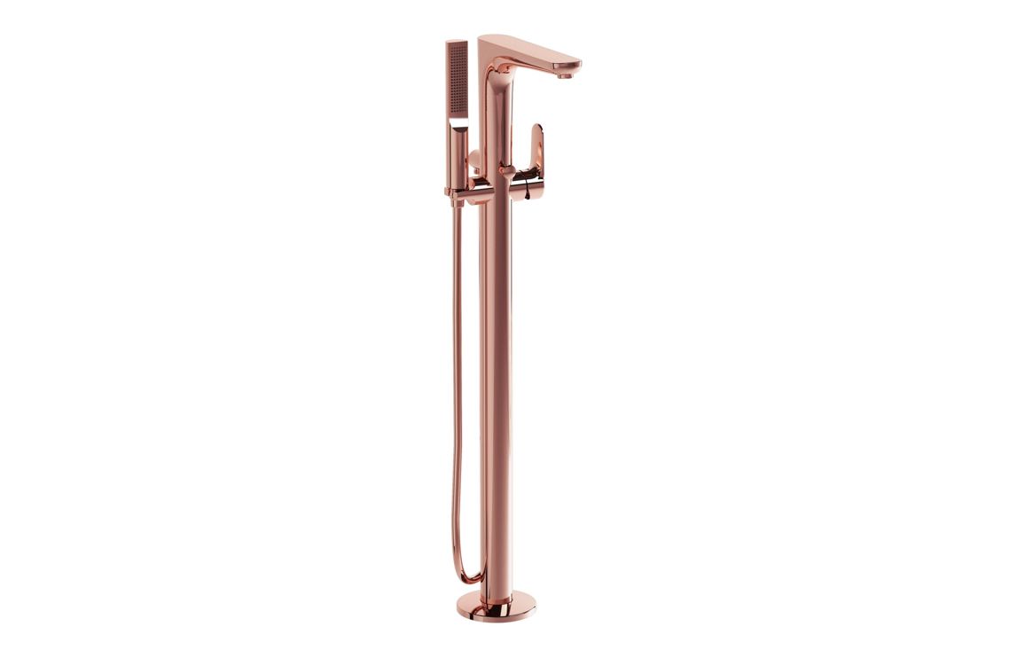 VitrA Root Round Floor Standing Bath/Shower Mixer - Soft Copper, Bathroom Taps