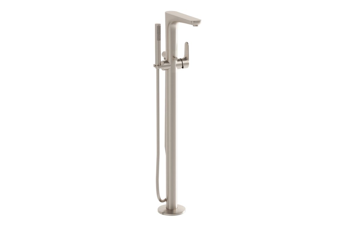 VitrA Root Round Floor Standing Bath/Shower Mixer - Brushed Nickel, Bathroom Taps