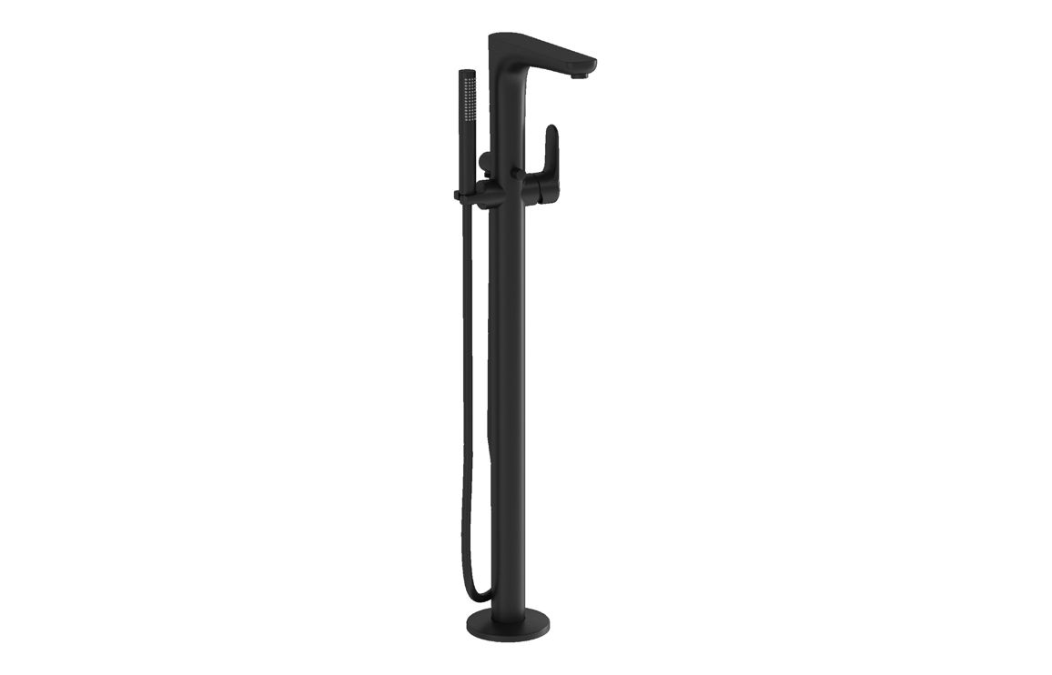 VitrA Root Round Floor Standing Bath/Shower Mixer - Matt Black, Bathroom Taps