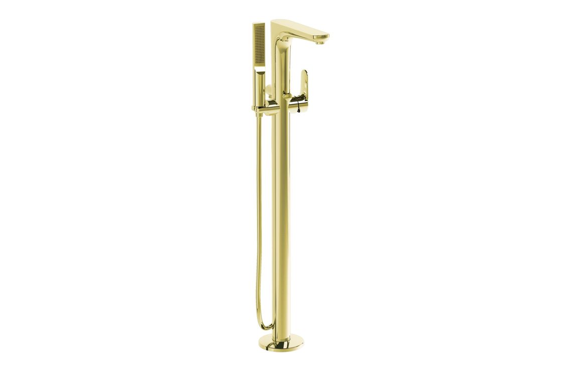 VitrA Root Round Floor Standing Bath/Shower Mixer - Soft Gold, Bathroom Taps