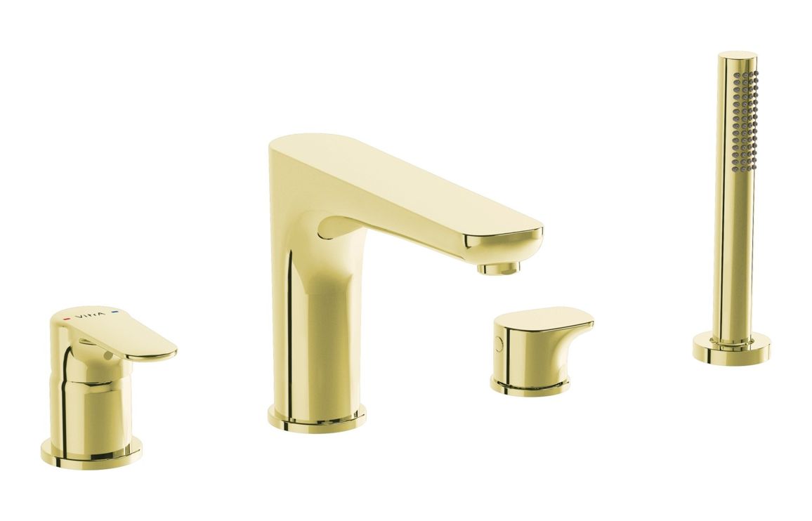 VitrA Root Round 4-Hole Bath/Shower Mixer - Soft Gold, Bathroom Taps