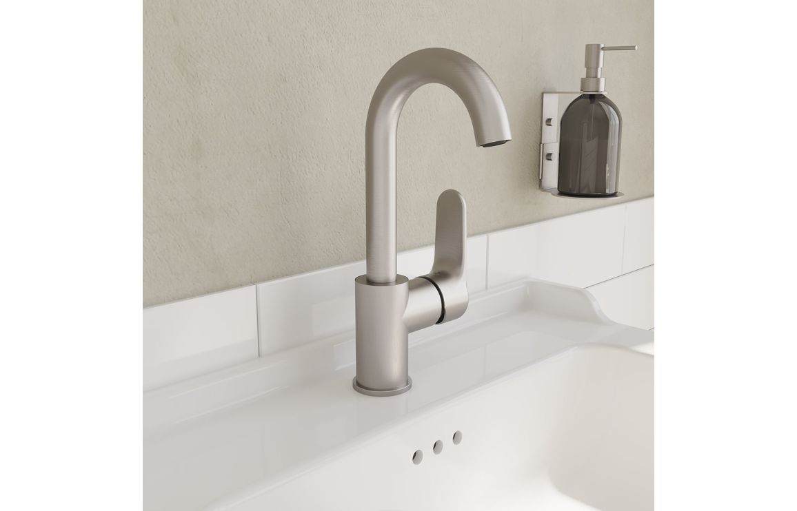 VitrA Root Round Swivel Basin Mixer - Brushed Nickel, Bathroom Taps - Image 2