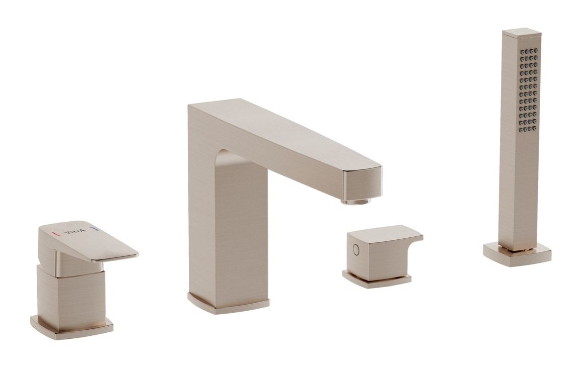VitrA Root Square 4-Hole Bath/Shower Mixer - Brushed Nickel, Bathroom Taps