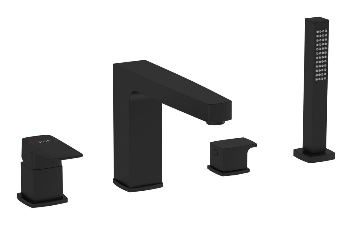 VitrA Root Square 4-Hole Bath/Shower Mixer - Matt Black, Bathroom Taps