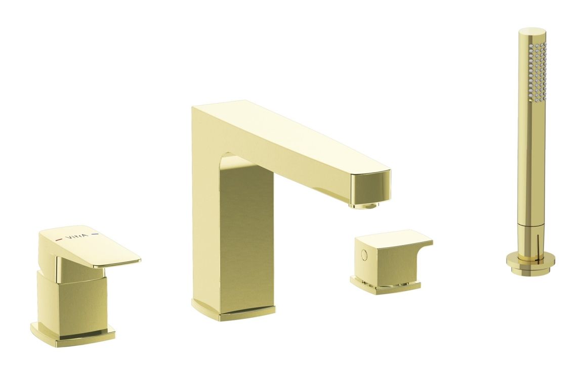 VitrA Root Square 4-Hole Bath/Shower Mixer - Soft Gold, Bathroom Taps