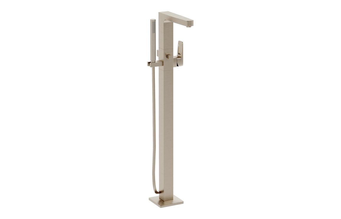 VitrA Root Square Floor Standing Bath/Shower Mixer - Brushed Nickel, Bathroom Taps