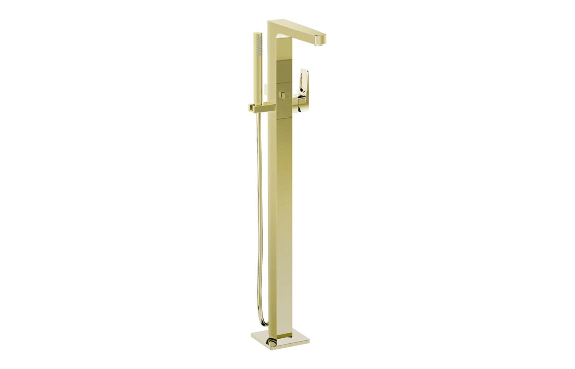 VitrA Root Square Floor Standing Bath/Shower Mixer - Soft Gold, Bathroom Taps