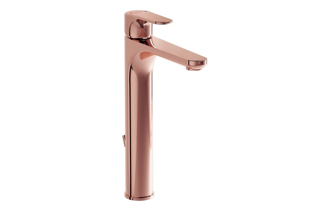 VitrA Root Round Tall Basin Mixer w/Waste Lever - Soft Copper, Bathroom Taps