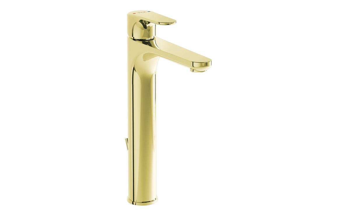 VitrA Root Round Tall Basin Mixer w/Waste Lever - Soft Gold, Bathroom Taps