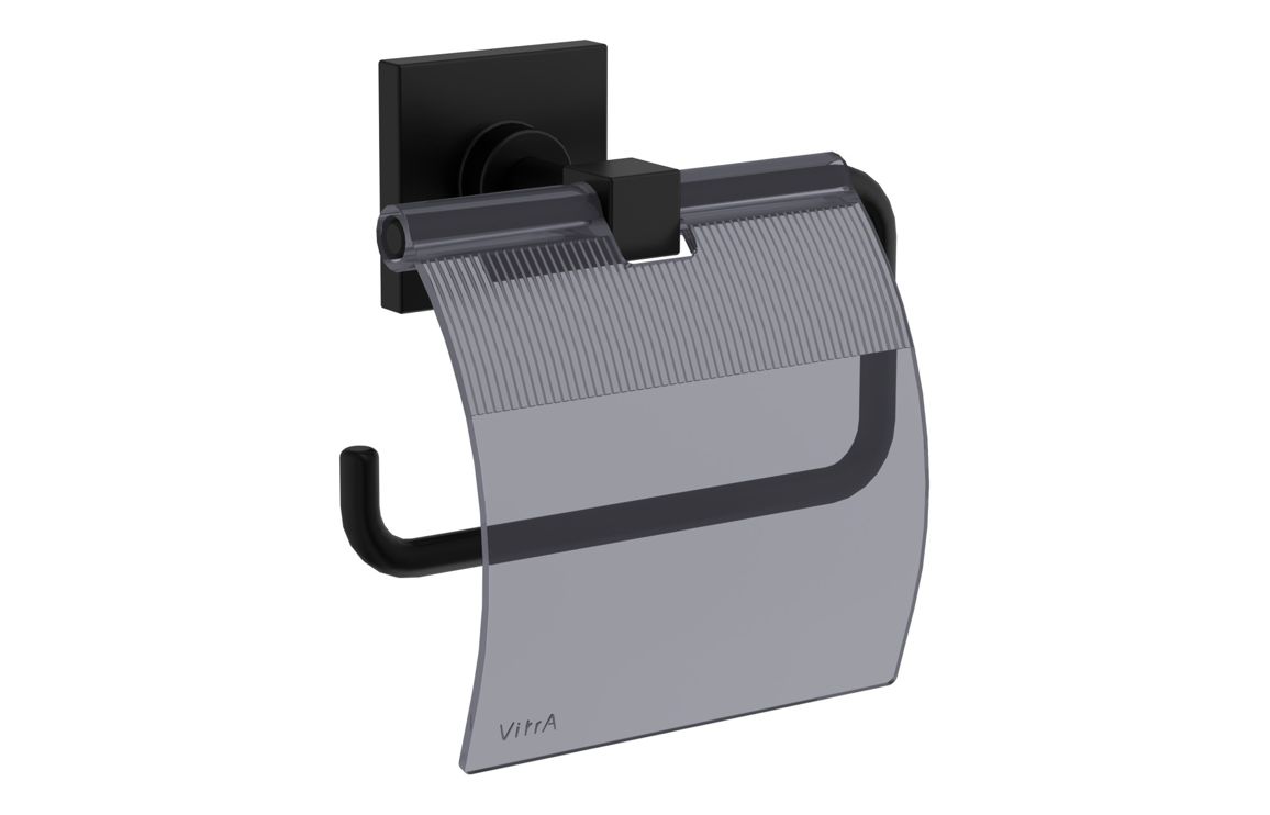 Bathroom Accessories, VitrA Root Toilet Roll Holder w/Cover - Matt Black