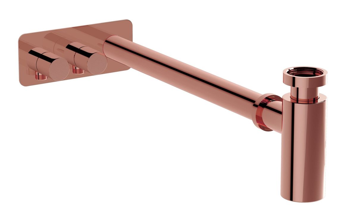 VitrA Bottle Trap for Basins w/Isolation Taps (Asymmetric) - Soft Copper, Bathroom Taps