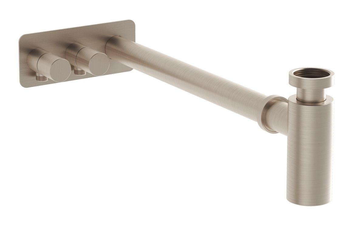 VitrA Bottle Trap for Basins w/Isolation Taps (Asymmetric) - Brushed Nickel, Bathroom Taps