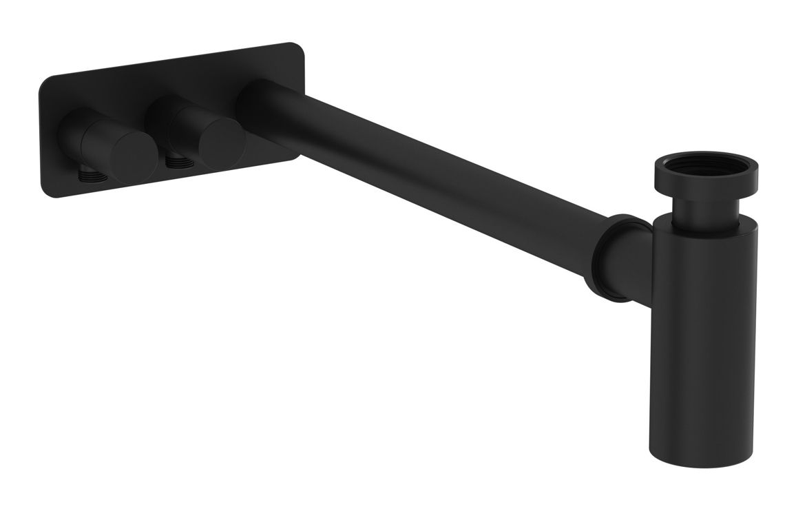 VitrA Bottle Trap for Basins w/Isolation Taps (Asymmetric) - Matt Black, Bathroom Taps