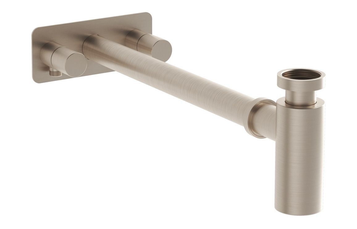 VitrA Bottle Trap for Basins w/Isolation Taps (Symmetric) - Brushed Nickel, Bathroom Taps