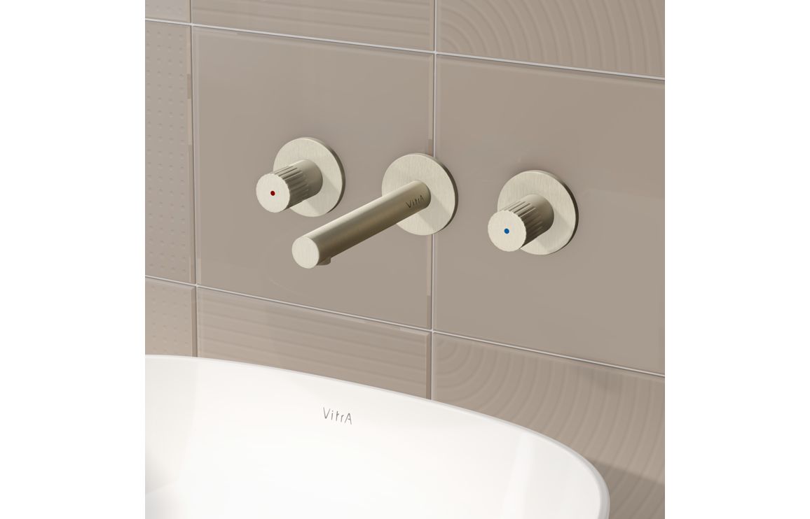 VitrA Origin Wall Mounted 3-Hole Basin Mixer - Brushed Nickel, Bathroom Taps - Image 2