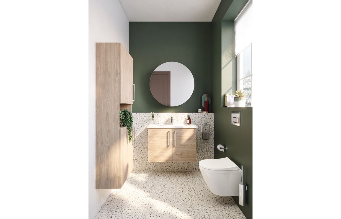VitrA Root Flat 55cm 2 Door Semi-Tall Unit (LH Hinge) - Natural Oak,Furniture - Image 3