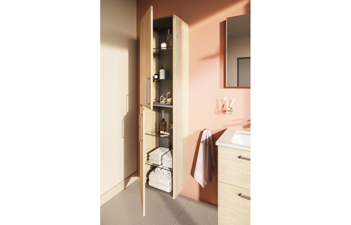 VitrA Root Flat 40cm 2 Door Tall Unit (LH Hinge) - Natural Oak,Furniture - Image 2
