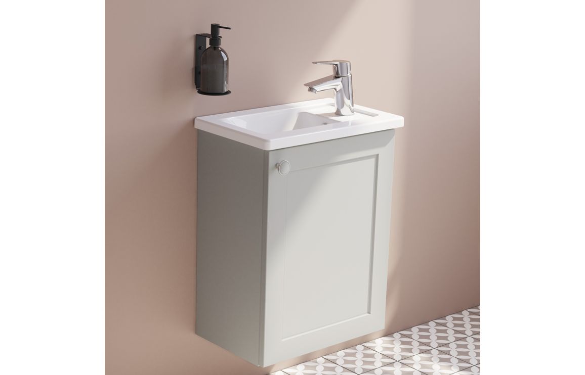 VitrA Root Classic 40cm 1 Door Wall Hung Slim Washbasin Unit (RH Hinge) - Matt Light Grey,Furniture - Image 3