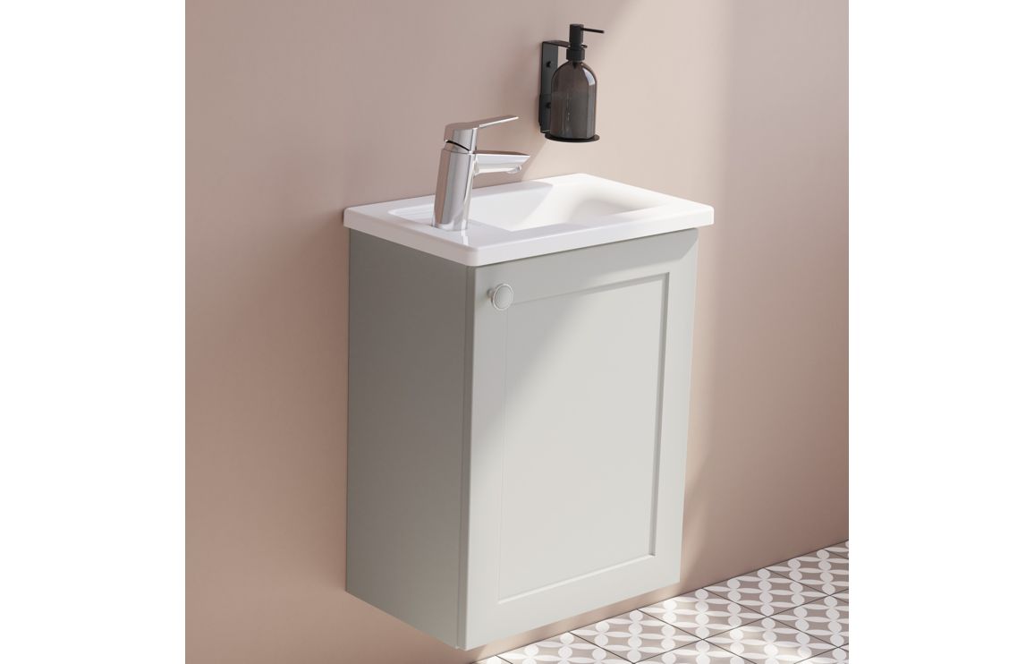 VitrA Root Classic 40cm 1 Door Wall Hung Slim Washbasin Unit (RH Hinge) - Matt Light Grey,Furniture - Image 4