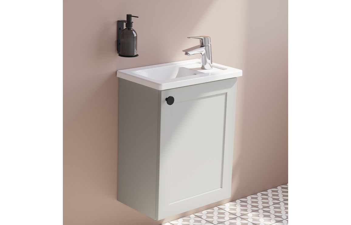 VitrA Root Classic 40cm 1 Door Wall Hung Slim Washbasin Unit (RH Hinge) - Matt Light Grey,Furniture - Image 5