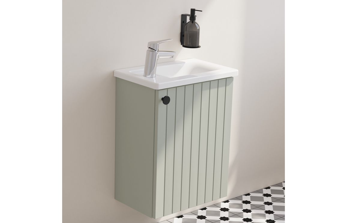 VitrA Root Groove 40cm 1 Door Wall Hung Slim Washbasin Unit (RH Hinge) - Matt Retro Green,Furniture - Image 5