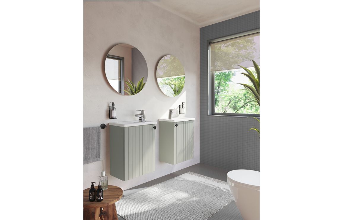 VitrA Root Groove 40cm 1 Door Wall Hung Slim Washbasin Unit (RH Hinge) - Matt Retro Green,Furniture - Image 7