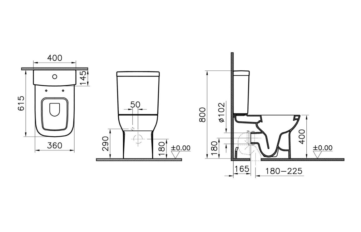 VitrA S20 Fully Shrouded Close Coupled Pan Only - White, Toilets - Image 2