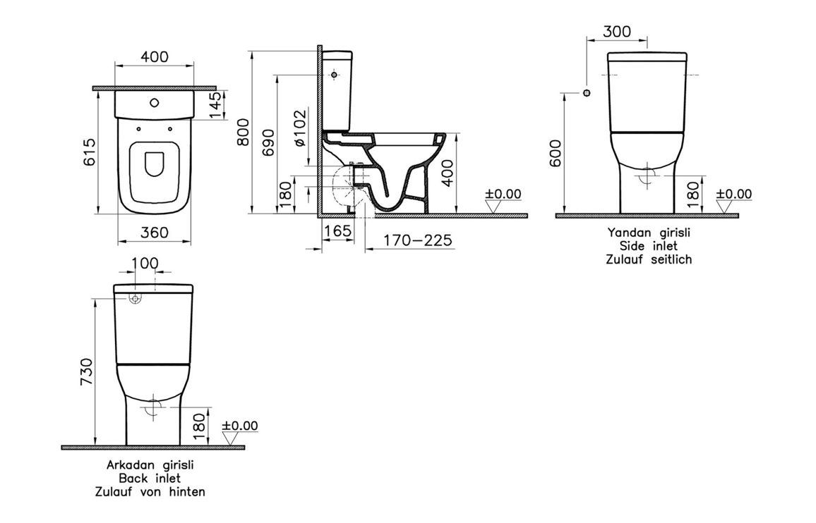 VitrA S20 Open Back Close Coupled Pan Only - White, Toilets - Image 2